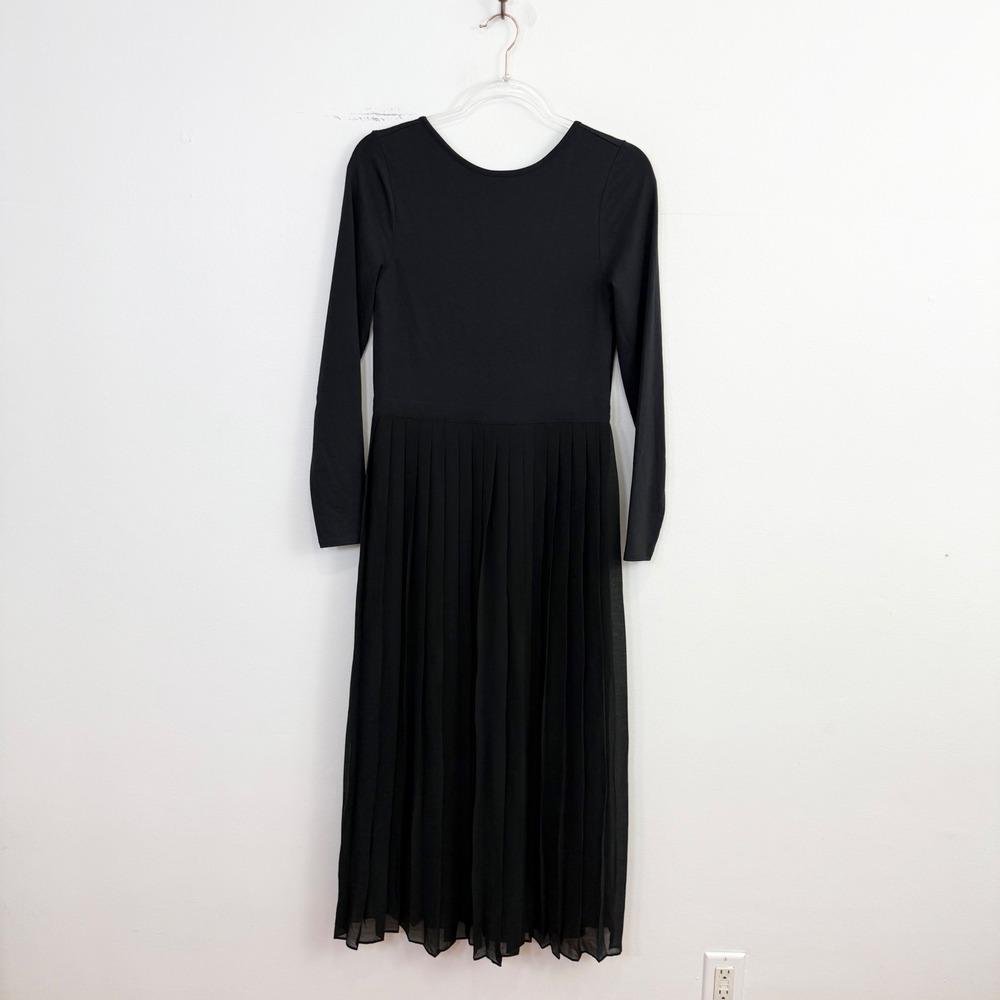 J.Crew Pleated Ballet Midi Dress Black Long Sleeve Fit & Flare Size Small - Picture 2 of 5